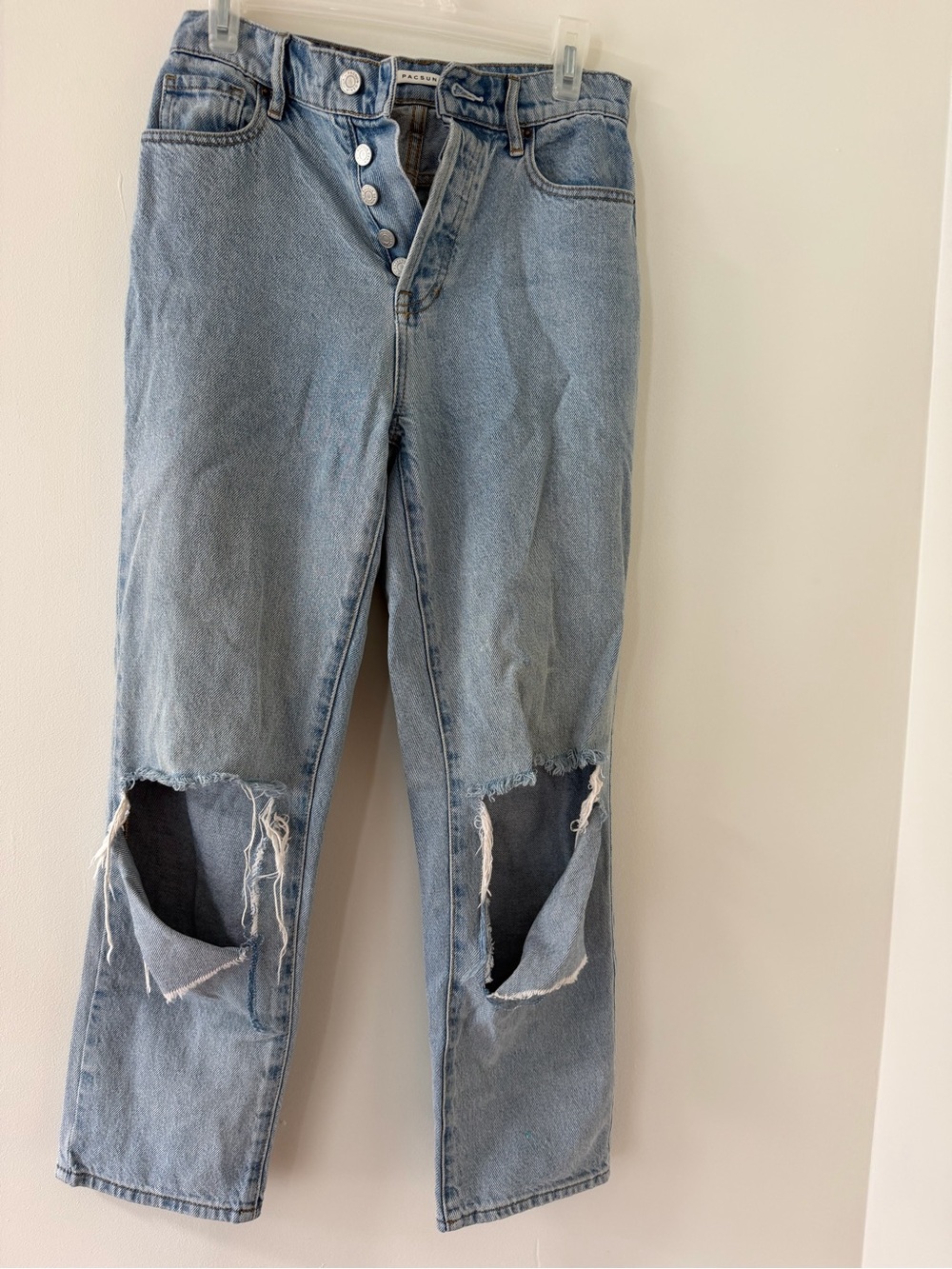 PacSun Boyfriend Jeans Women 25 Blue Like New Distressed High Rise Button Fly
